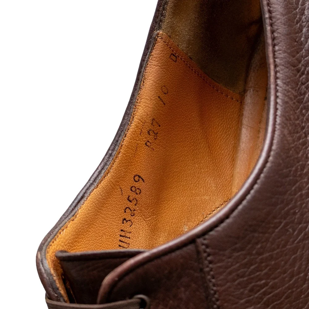 Salvatore Ferragamo Mens Brown Pebbled Leather Lug Sole Derby Shoes 10 D Italy